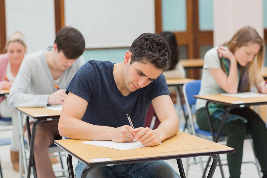 Students taking a test in a classroom in San Gabriel